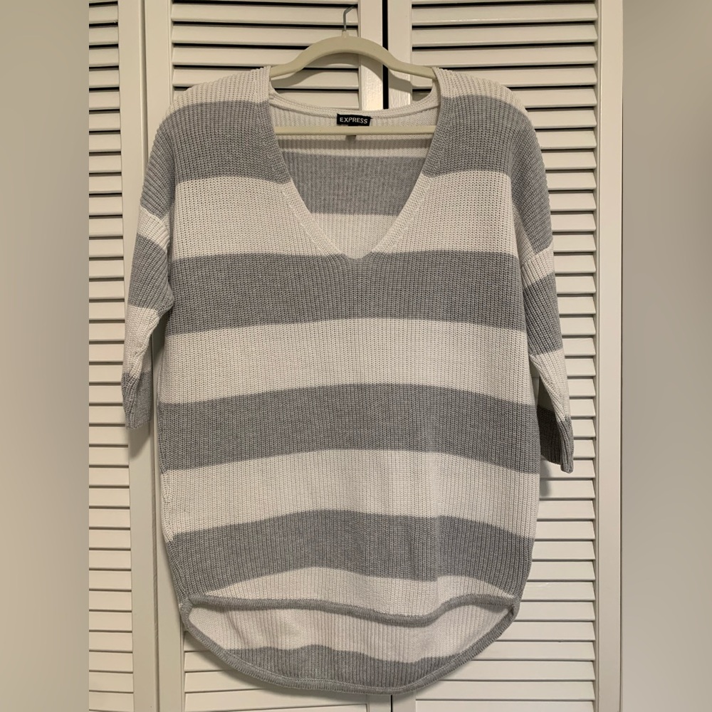 Express White and Gray Stripe Sweater